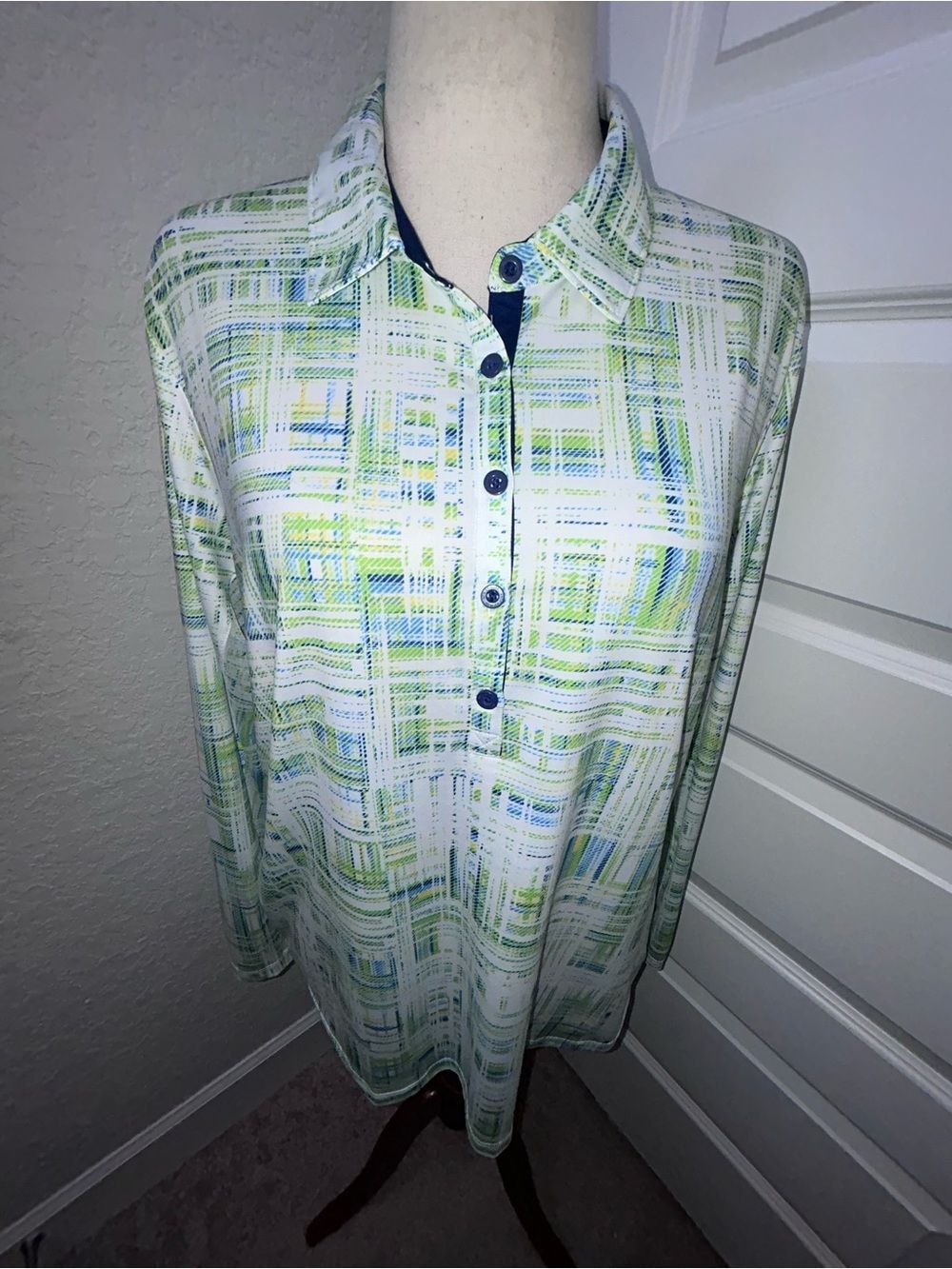 EP New York 1/4 Button Front Long Sleeve Blouse Shirt Top